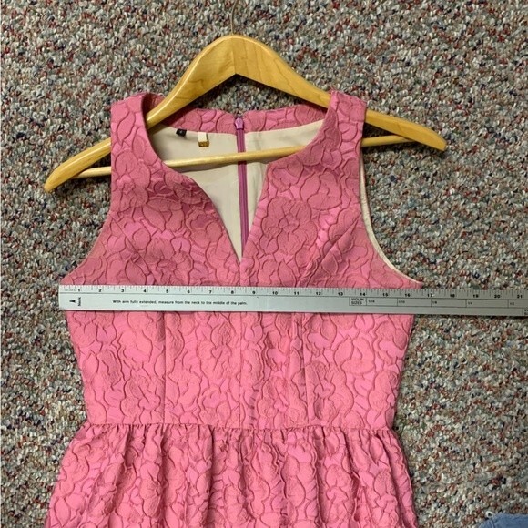 4.Collective Anthropologie Rose Pink Floral Jaquard V-Neck Sleeveless Dress Sz 6 - Picture 10 of 12